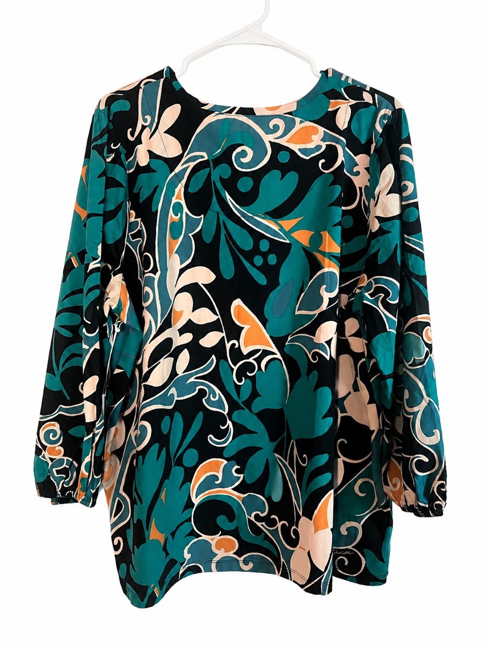 Chico’s Ceramic Green Floral Puff Sleeve Knit Top Size 4